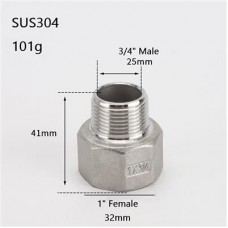 3/4" Male to 1" Female Threaded Reducing Nipple Pipe Fitting Adapter DN20 to DN25 SUS304 (PFA-001)
