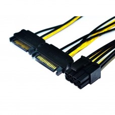 Dual 15 Pin SATA Male to 8 (6+2) Pin Female Graphic Card Power Cable, Approx 20CM (SATAPWR005)